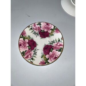 Crown Trent Fine Bone China Saucer Pink Burgundy Rose Floral Gold Trim England